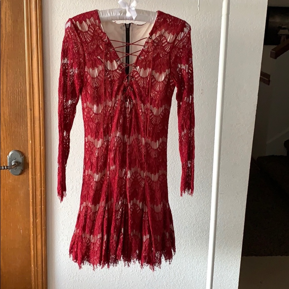 Anthropologie Red Lace & Silk Underlay